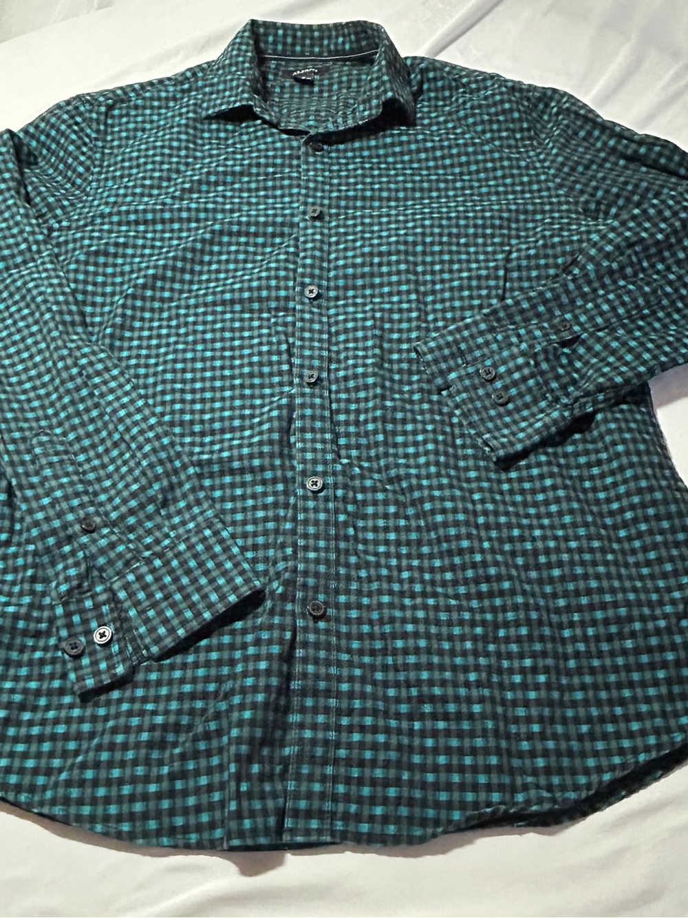 Alfani Teal and Black Windowpane Button-Down Shirt